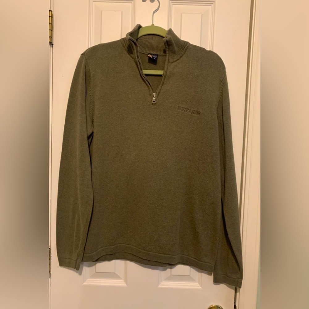 Nautical Jeans olive half-zip sweater, size M